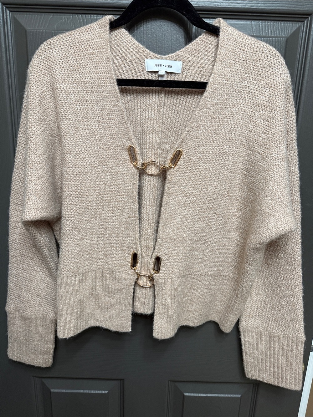 John + Jenn Beige Knit Cardigan with Gold-Tone Clasps